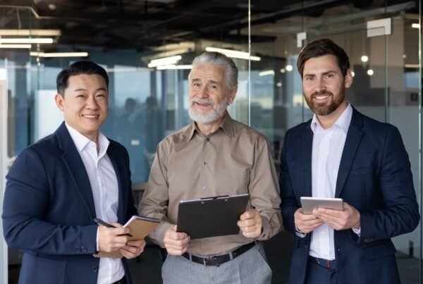 trio de gestores de diferentes idades